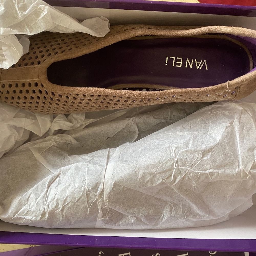 Vaneli Truffle Suede Slip-On Wedges Size 8
